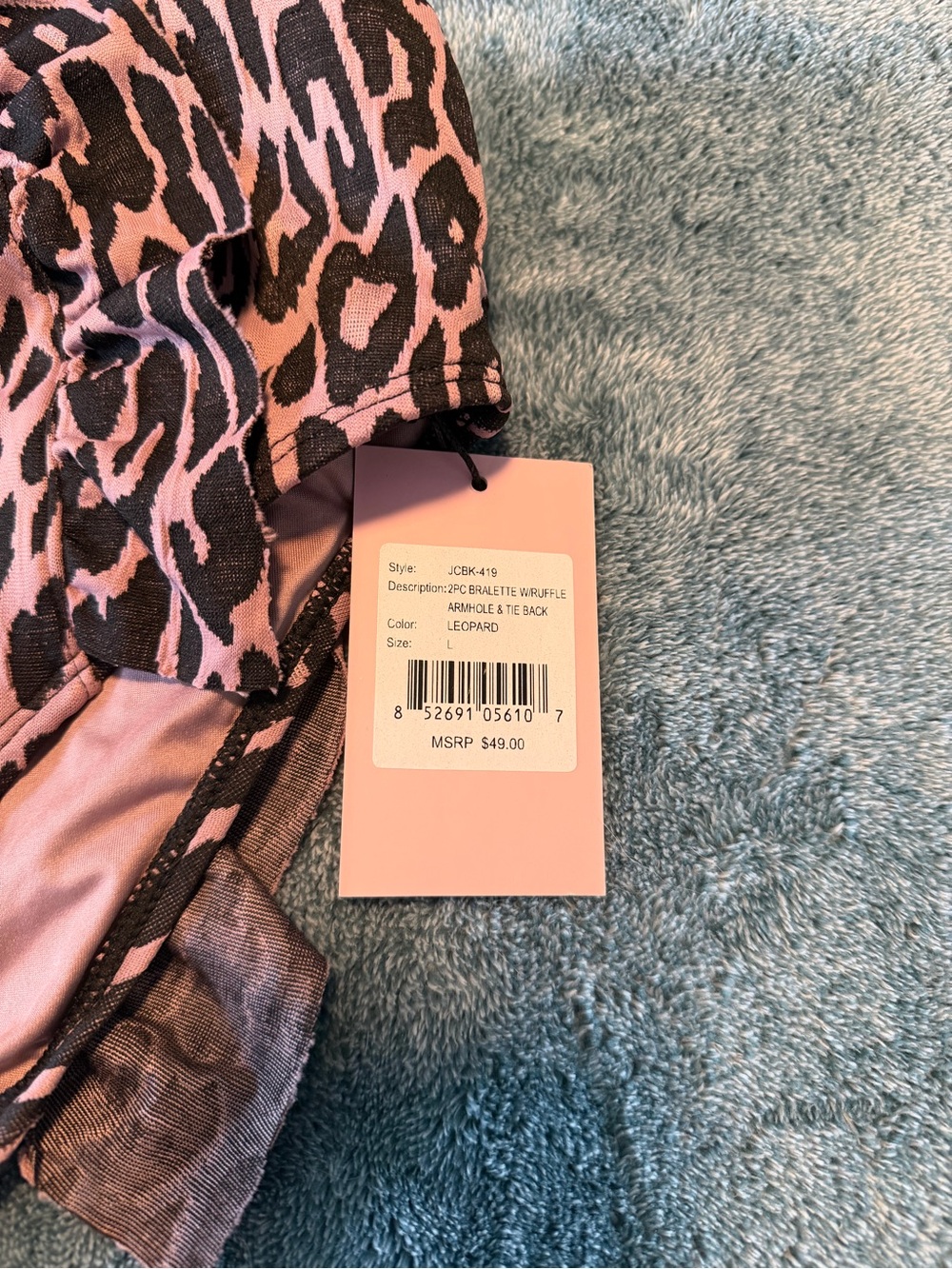 Juicy Couture Ruffled Bikini Set Pink & Black Leopard Print Sz L High Waist NWT - Picture 8 of 13